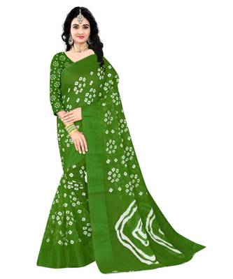 Green Colour Linen Bandhani Printed Saree 1
