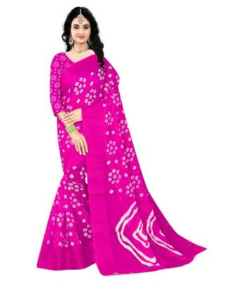 Pink  Colour Linen Bandhani Printed Saree 1