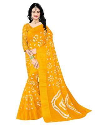 Colour Yellow  Linen Bandhani Printed Saree 1