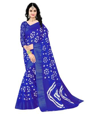 Blue  Colour Linen Bandhani Printed Saree 1