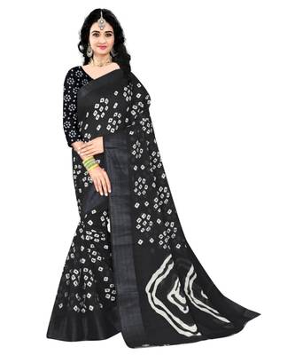 Black Colour Linen Bandhani Printed Saree 1