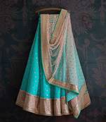 aqua-blue net sequins work semi stitched half sleeve choli choli & lehenga with dupatta