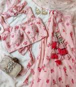 baby-pink georgette plain semi stitched half sleeve choli choli & lehenga with dupatta