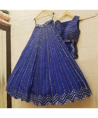 royal-blue art silk sequins work semi stitched half sleeve choli choli & lehenga with dupatta 1