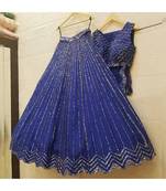 royal-blue art silk sequins work semi stitched half sleeve choli choli & lehenga with dupatta