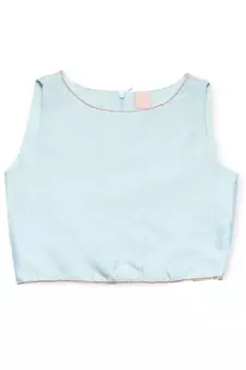 Blue cotton silk plain PALE BLUE CROP TOP