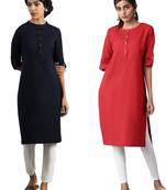Multicolor plain cotton poly combo-kurtis