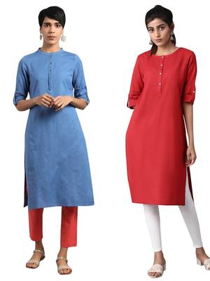 Multicolor plain cotton poly combo-kurtis 1