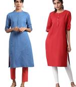 Multicolor plain cotton poly combo-kurtis