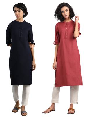 Multicolor plain cotton poly combo-kurtis 1
