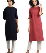 Multicolor plain cotton poly combo-kurtis