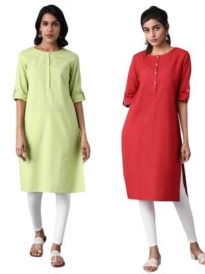 Multicolor plain cotton poly combo-kurtis 1