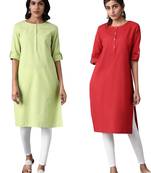 Multicolor plain cotton poly combo-kurtis