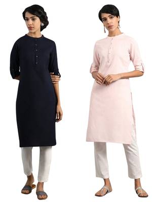 Multicolor plain cotton poly combo-kurtis 1