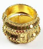 Latest Traditional Design Temple Coin With Colour Ful Stone Copper Bangle for Women