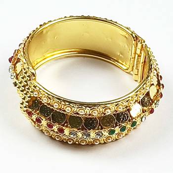 Latest Traditional Design Temple Coin With Colour Ful Stone Copper Bangle for Women 2