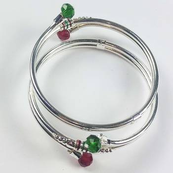 Latest Trend Maroon & Green Stone Oxidised Silver Bracelet Bangle Kadaa for Women 1