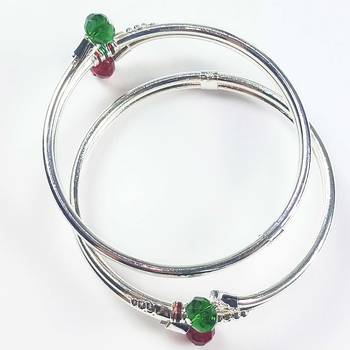 Latest Trend Maroon & Green Stone Oxidised Silver Bracelet Bangle Kadaa for Women 4