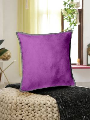 Set Of 2  Velvet Cushion Cover Ppl/Gry 1