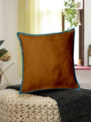 Set  Of 2 Velvet Cushion Cover Brn/Trq 1