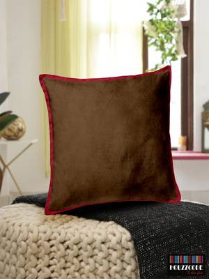 Single Velvet Cushion Cover  Brn/Rd 1