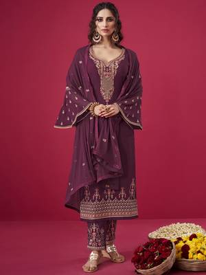 Wine embroidered georgette salwar 1