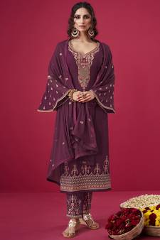 Wine embroidered georgette salwar