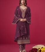 Wine embroidered georgette salwar