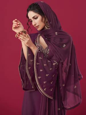 Wine embroidered georgette salwar 2