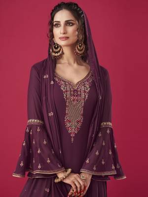 Wine embroidered georgette salwar 3