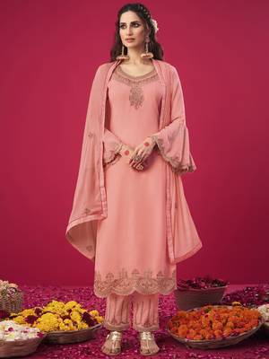 Peach embroidered georgette salwar 1