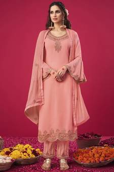 Peach embroidered georgette salwar