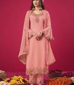Peach embroidered georgette salwar