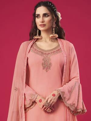 Peach embroidered georgette salwar 3