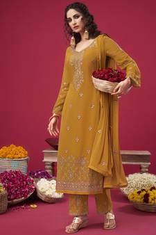 Yellow embroidered georgette salwar