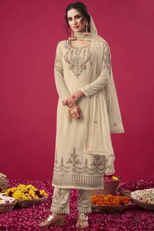 Cream embroidered georgette salwar