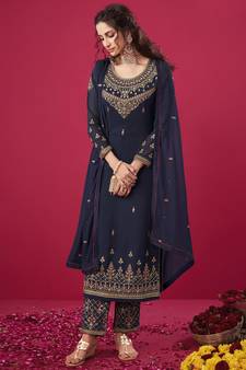 Navy blue embroidered georgette salwar