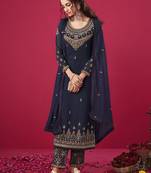 Navy blue embroidered georgette salwar
