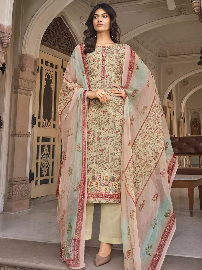Beige digital print art silk salwar
