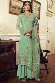 Green embroidered satin salwar