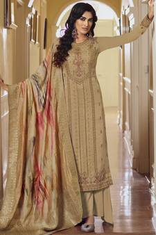Beige embroidered satin salwar