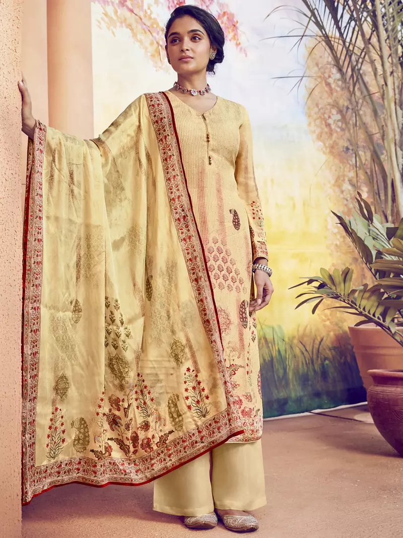 Yellow embroidered art silk salwar