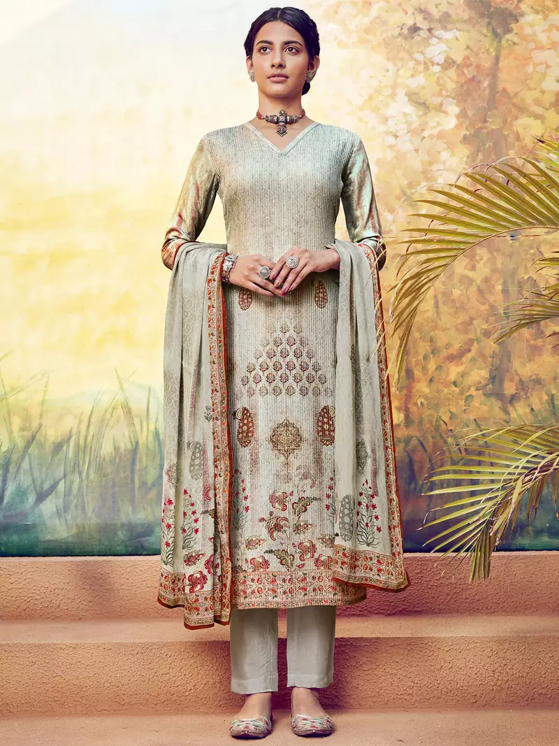 Grey embroidered art silk salwar