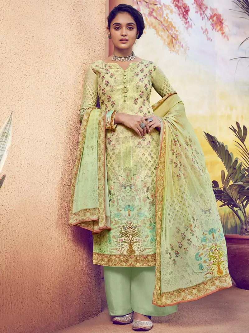 Green embroidered art silk salwar
