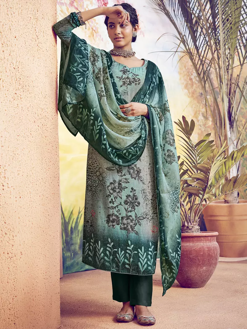 Green embroidered art silk salwar