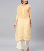 Yellow Georgette embroidered stitched  kurti