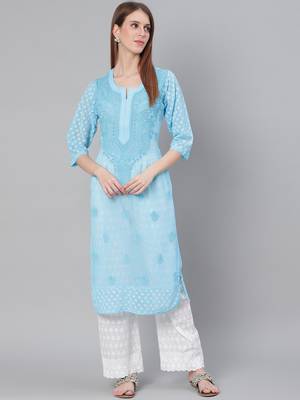 Blue Georgette embroidered stitched  kurti 1