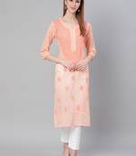 Peach Georgette embroidered stitched  kurti