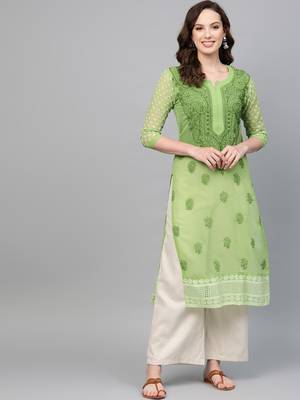 Green Georgette embroidered stitched  kurti 1