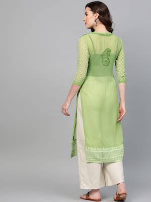 Green Georgette embroidered stitched  kurti 2
